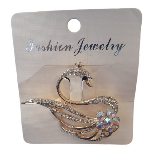 Swan Brooch with Rhinestone - Picture 3 of 6